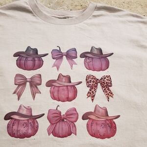 Fall Cowboy Pumpkin and Bow T-Shirt (Large)